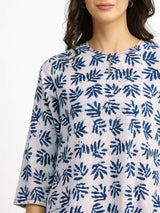 Cotton Dabu Leaf Print Kurta Set - Indigo