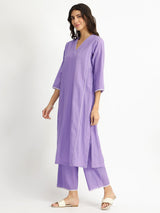 Cotton Striped Self Design Kurta Set - Lavender