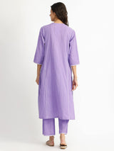 Cotton Striped Self Design Kurta Set - Lavender