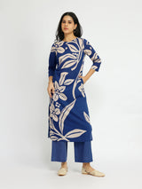 Cotton Floral Placement Print Kurta Set - Blue