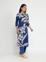 Cotton Floral Placement Print Kurta Set - Blue