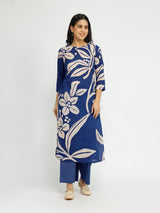Cotton Floral Placement Print Kurta Set - Blue