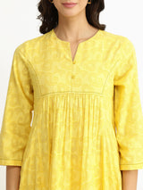 Cotton Jacquard A-Line Kurta Set - Yellow