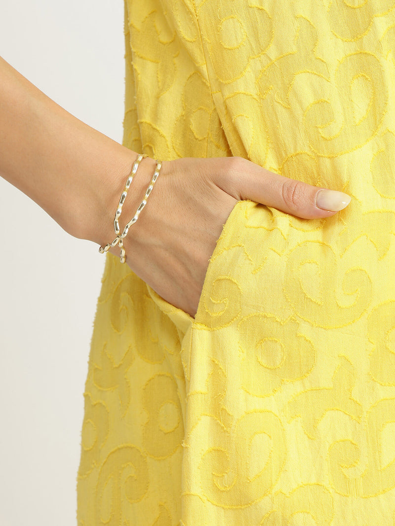 Cotton Jacquard A-Line Kurta Set - Yellow