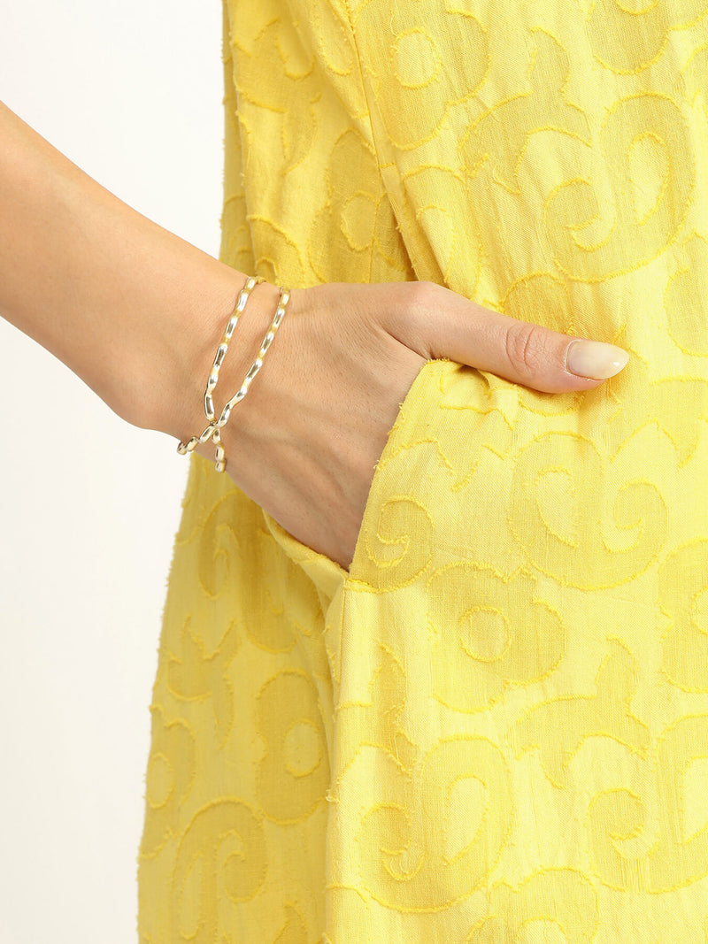 Cotton Jacquard A-Line Kurta Set - Yellow