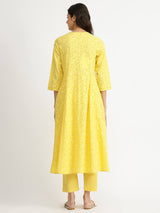 Cotton Jacquard A-Line Kurta Set - Yellow