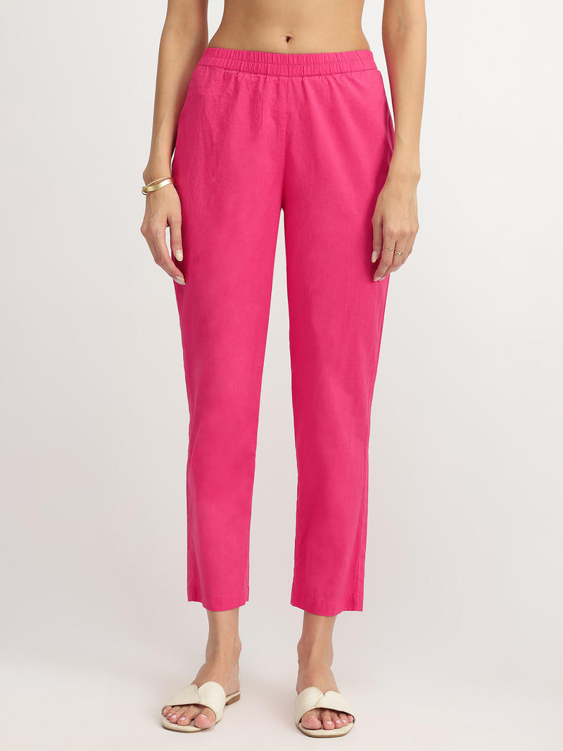 Cotton Jacquard Asymmetric Kurta Set - Pink