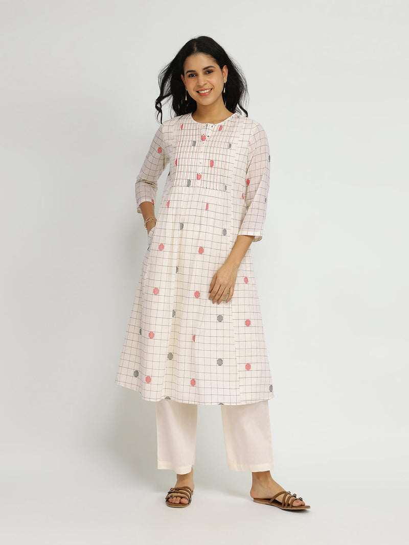 Cotton Woven Design Kurta Set - Off-White