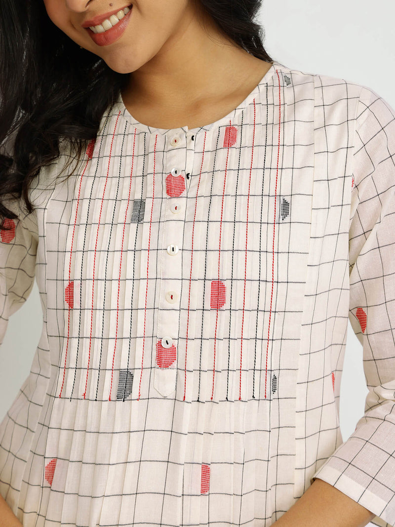 Cotton Woven Design Kurta Set - Off-White