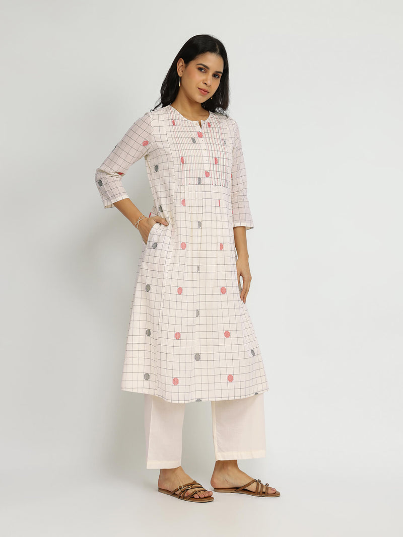 Cotton Woven Design Kurta Set - Off-White