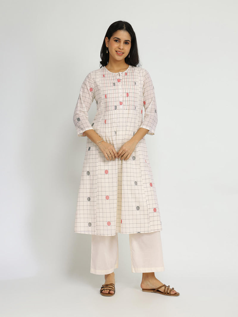 Cotton Woven Design Kurta Set - Off-White