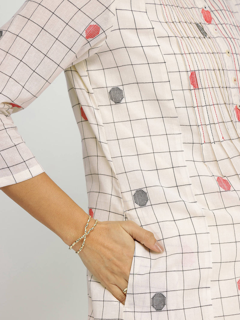 Cotton Woven Design Kurta Set - Off-White