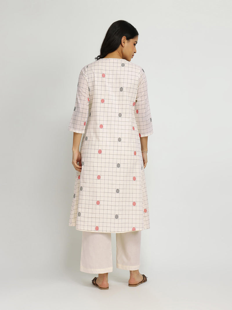 Cotton Woven Design Kurta Set - Off-White