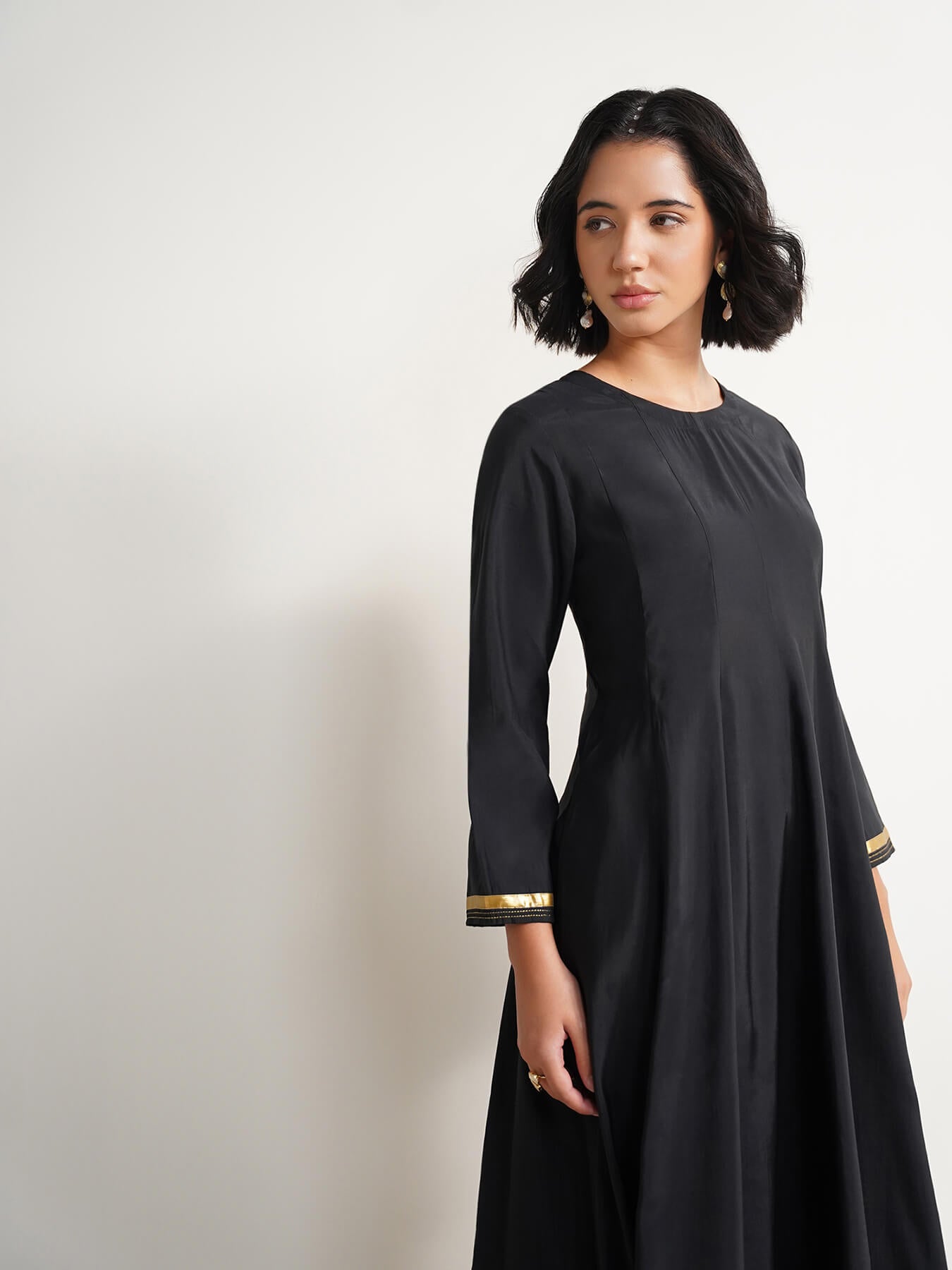 Viscose Anarkali Kurta Set with Dupatta - Black & White
