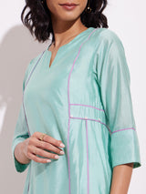 Chanderi A Line Kurta Set - Green & Lavender