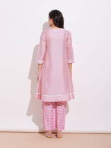 Chanderi Solid Kurta Set - Pink & White