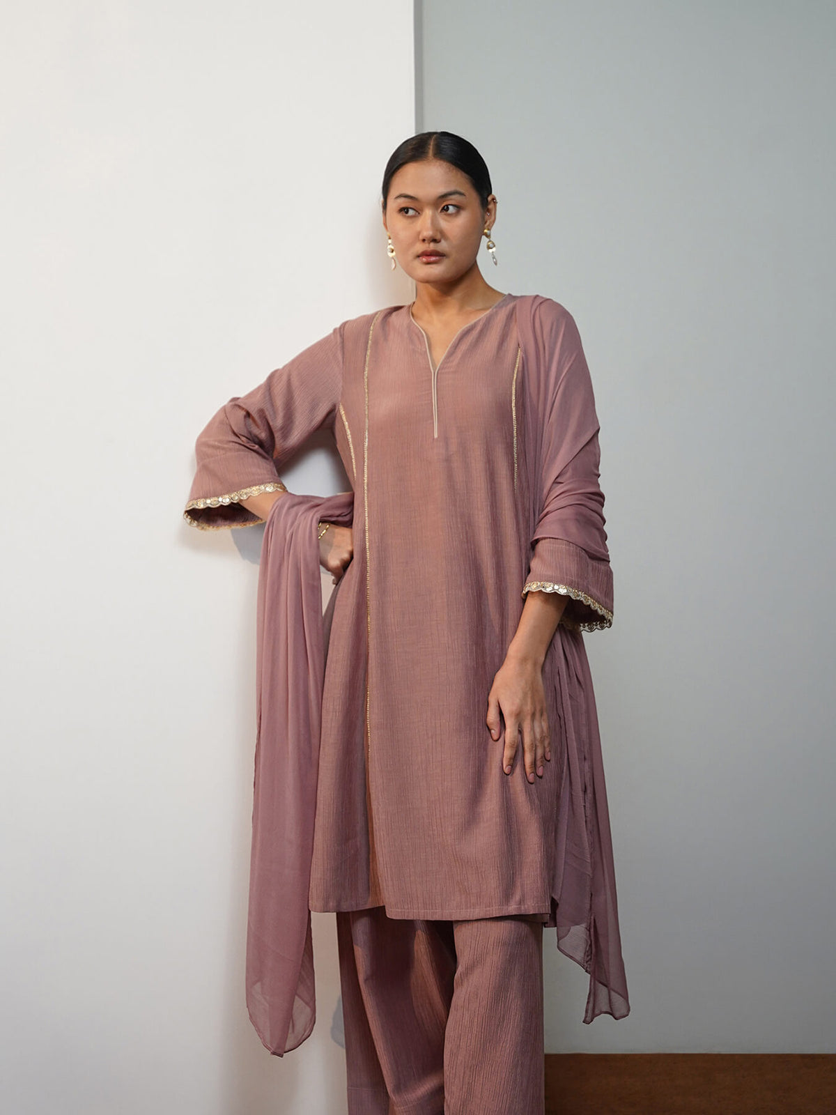 Viscose Silk Solid Kurta Set with Dupatta - Pink