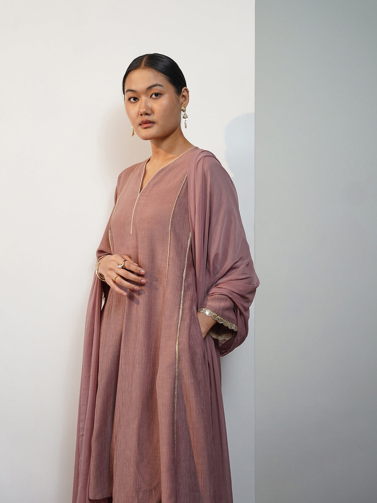 Viscose Silk Solid Kurta Set with Dupatta - Pink