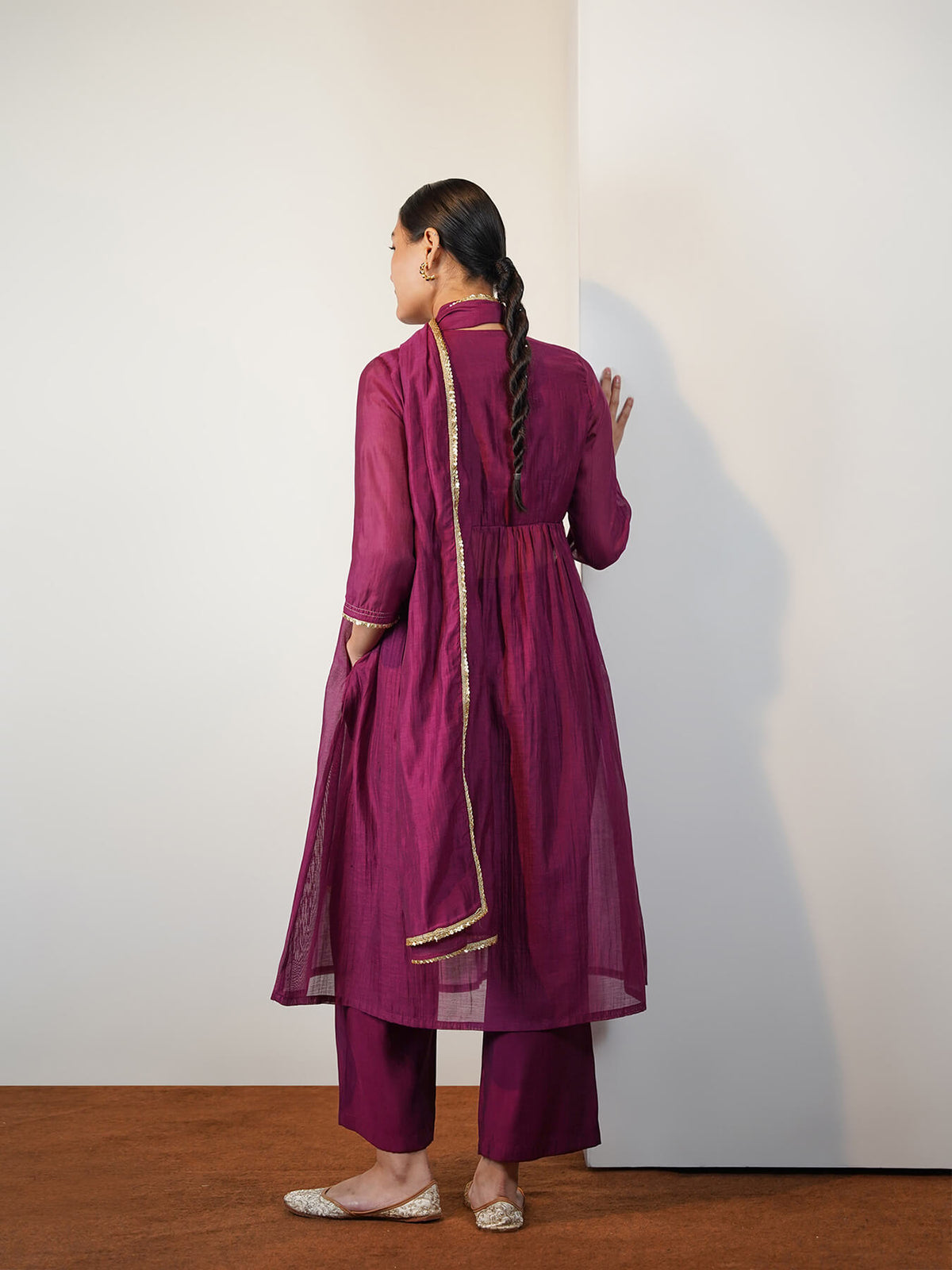 Chanderi Cotton Solid Kurta Set with Dupatta - Purple