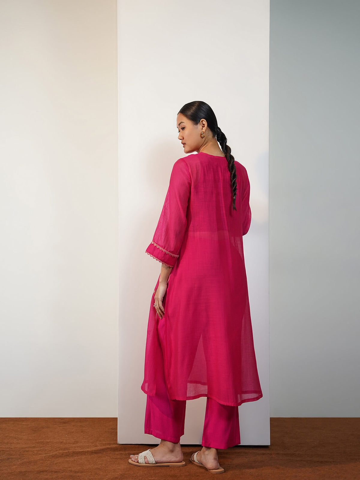 Viscose Silk Embroidered Kurta Set with Dupatta - Pink
