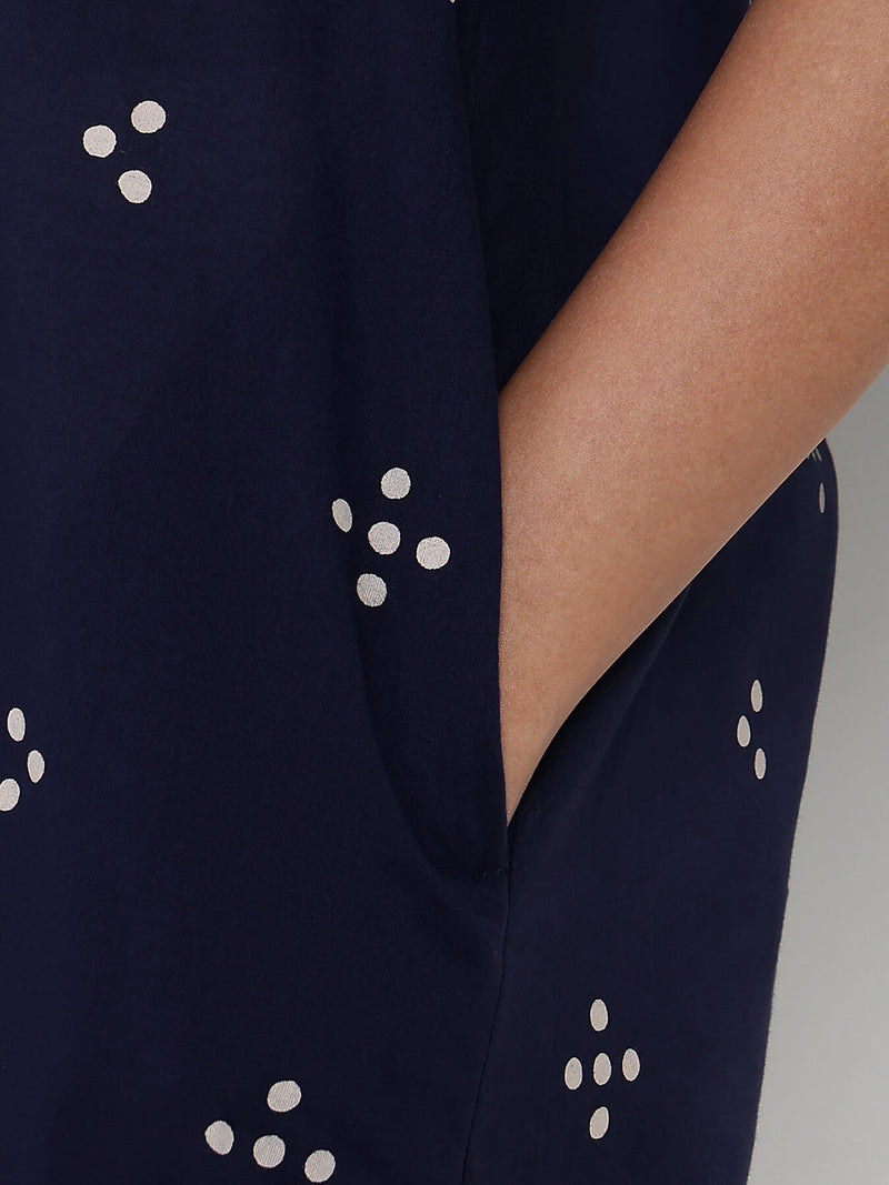 Cotton Polka Straight Kurta - Navy Blue