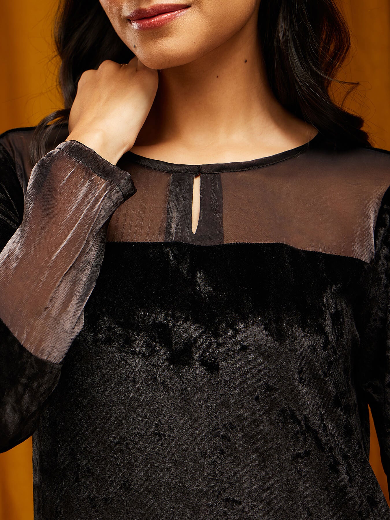 Velvet Straight Kurta Set - Black