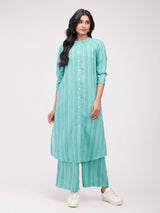 Rayon Solid Woven Kurta Set - Green