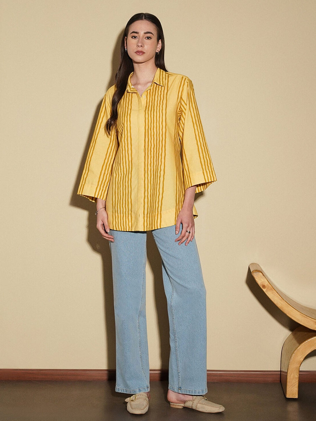 Cotton Striped Shirt- Yellow