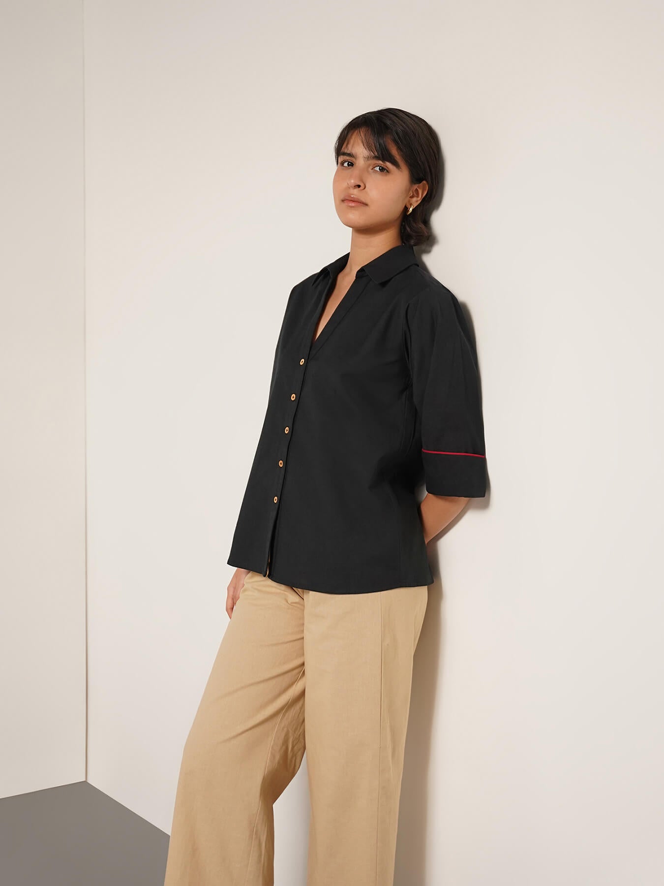 Cotton Colourblock Shirt - Black