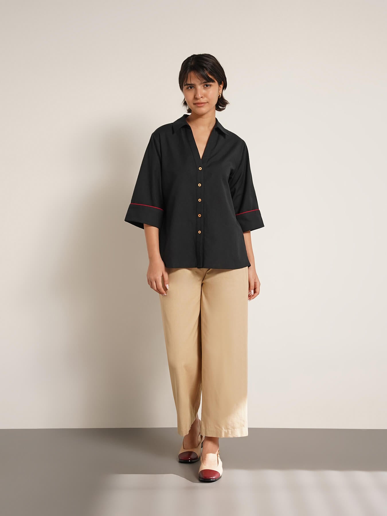 Cotton Colourblock Shirt - Black