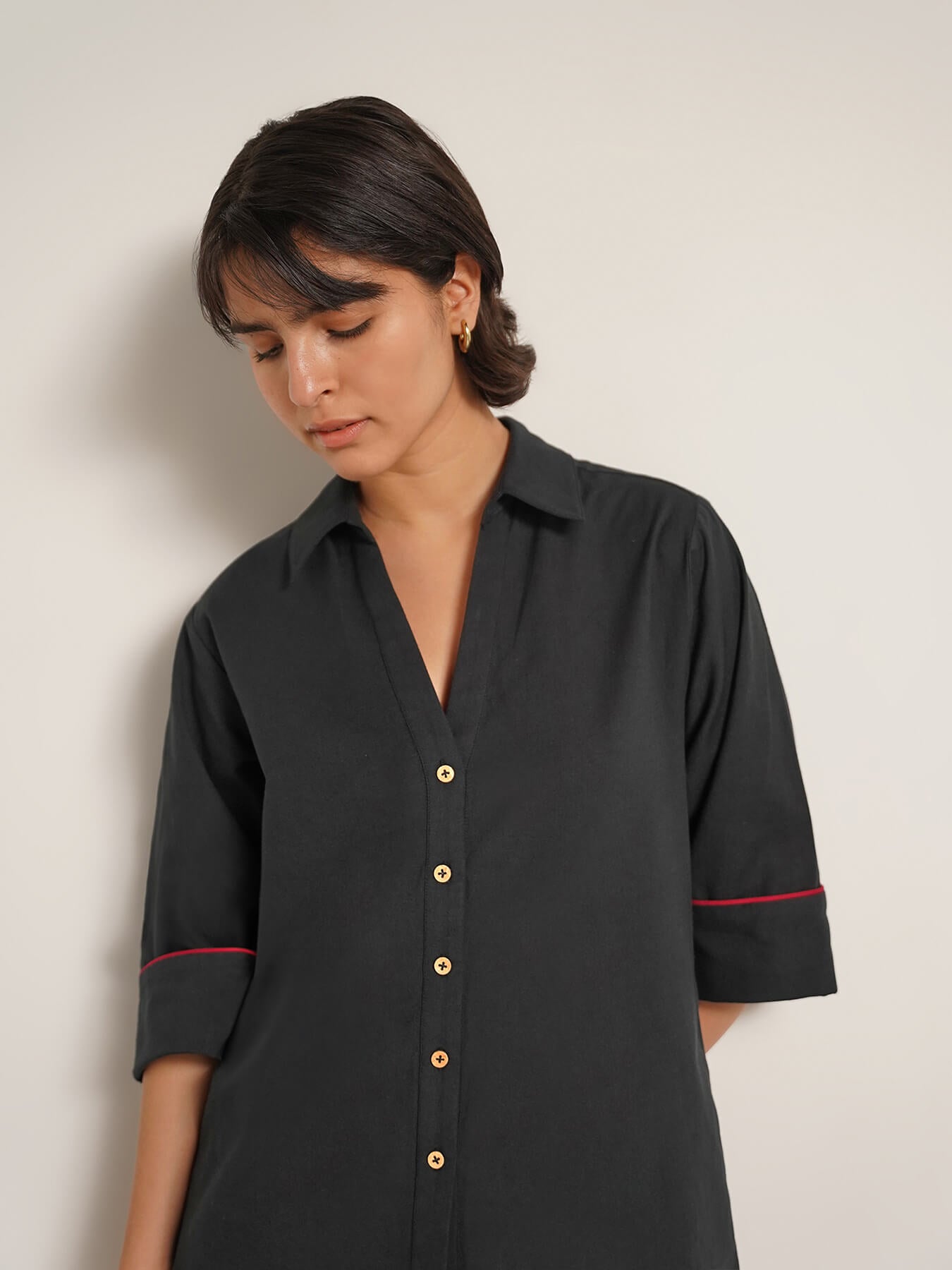Cotton Colourblock Shirt - Black