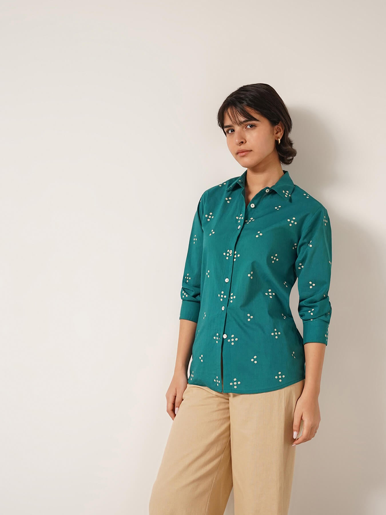 Cotton Geometric Print Shirt - Teal