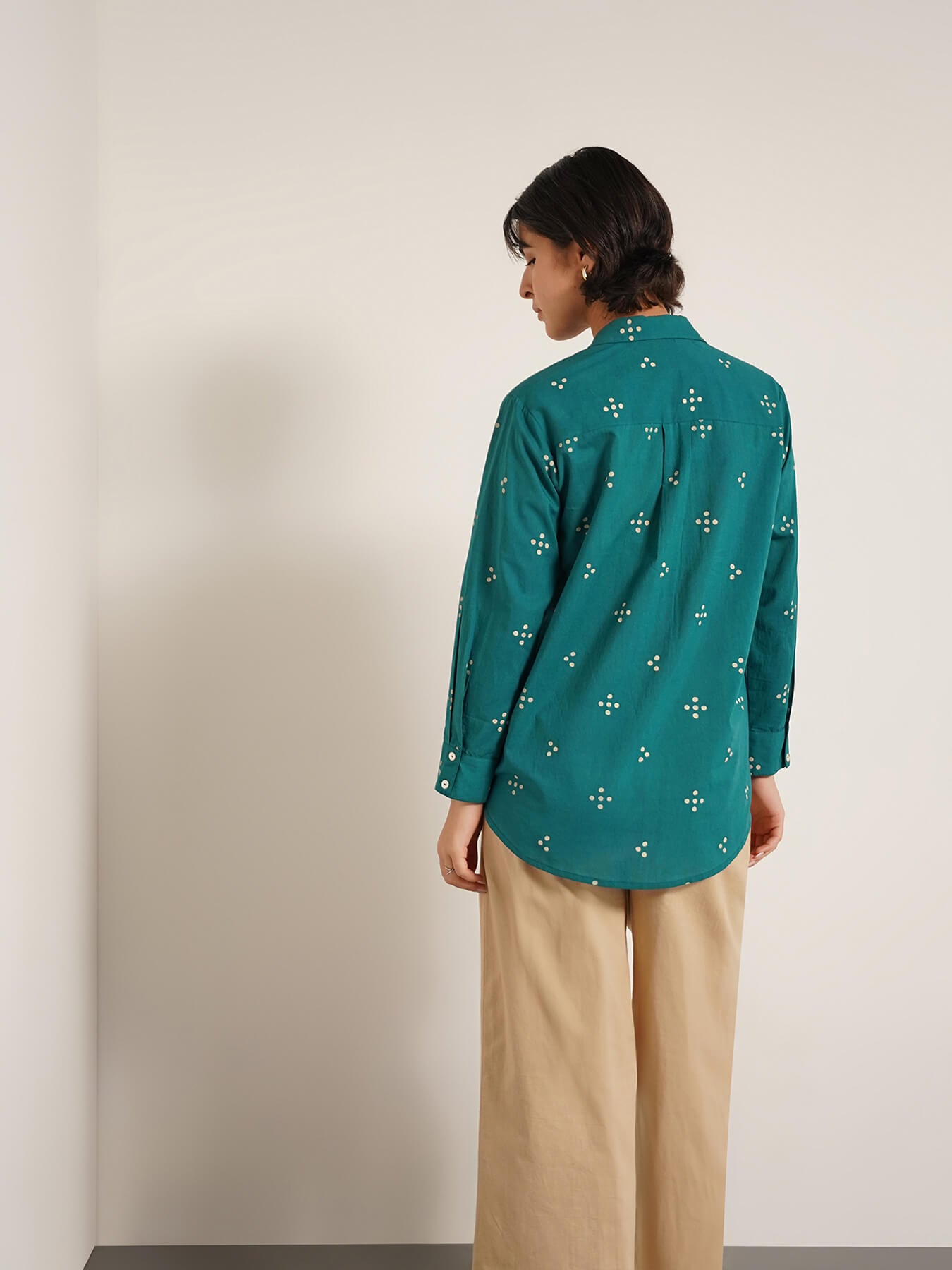 Cotton Geometric Print Shirt - Teal