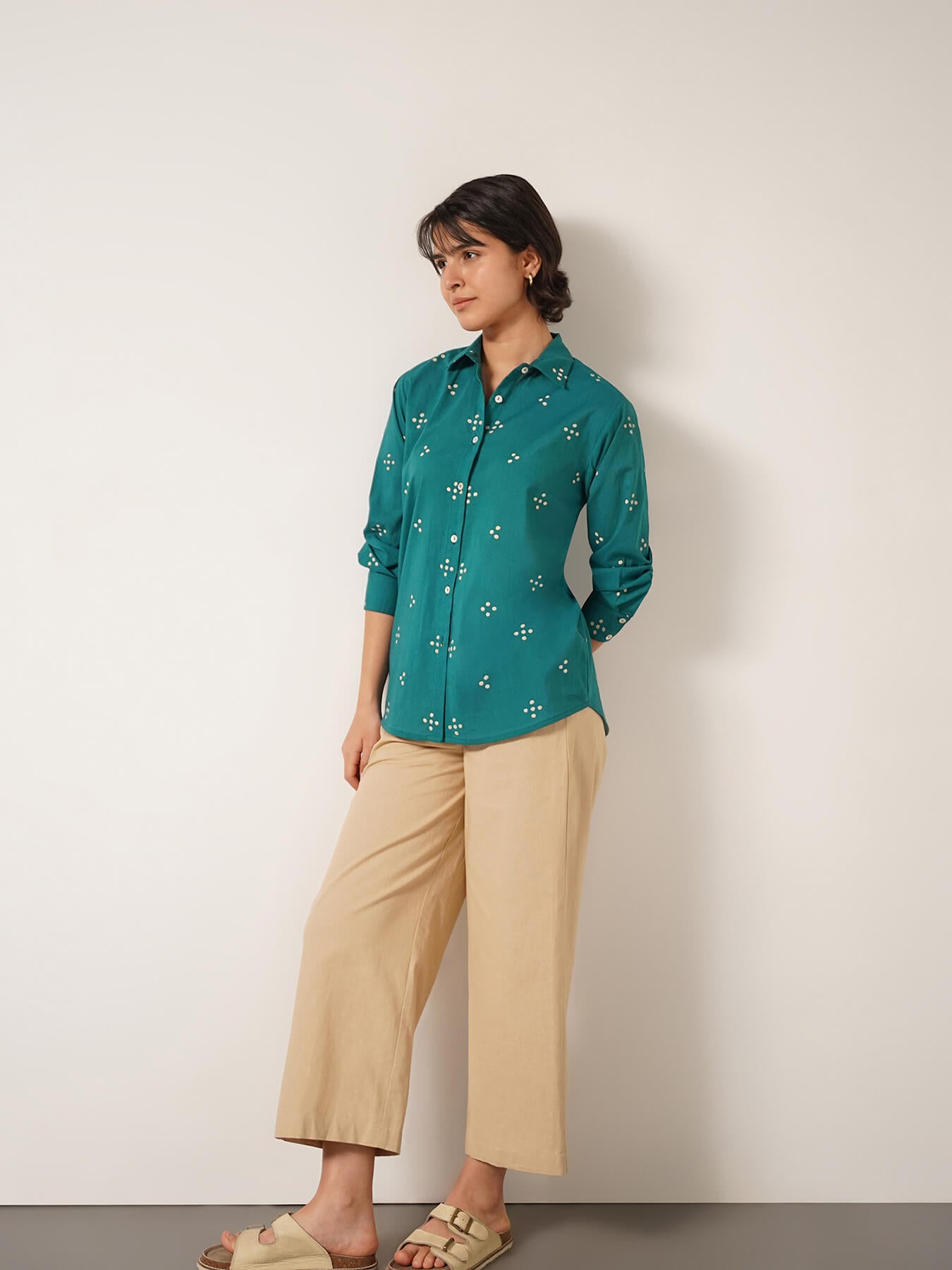 Cotton Geometric Print Shirt - Teal