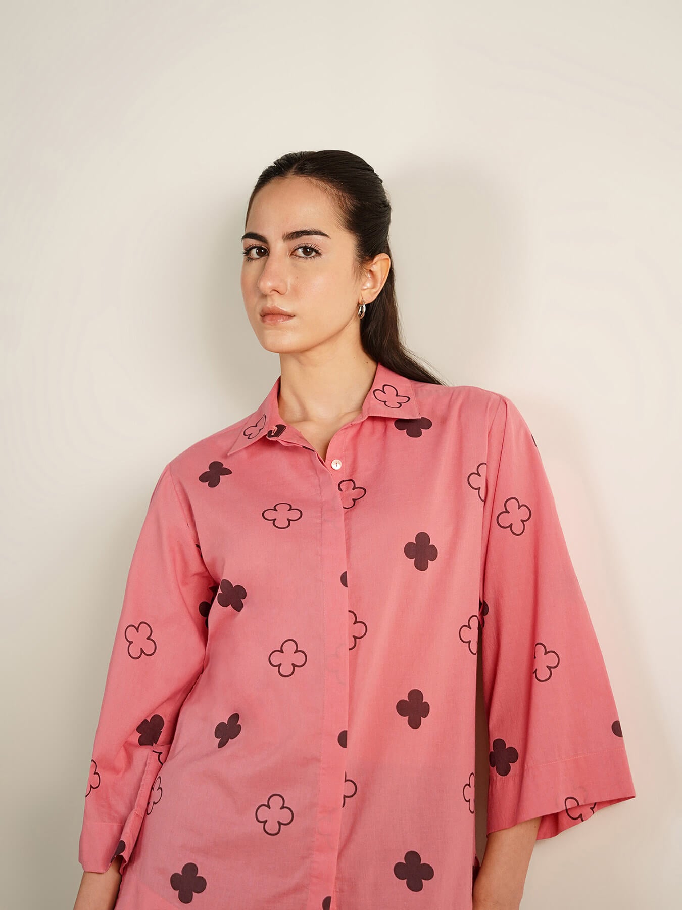 Cotton Geometric Print Shirt - Peach