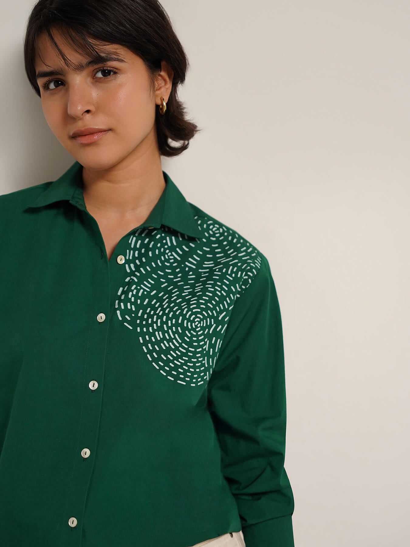 Cotton Geometric Placement Print Shirt - Green