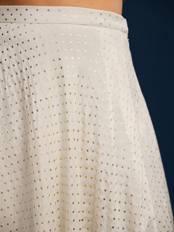 Gold Foil Print Flared Skirt - Off White