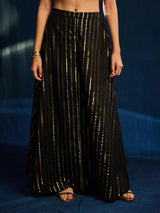 Gold Striped Lurex Flared Skirt - Black
