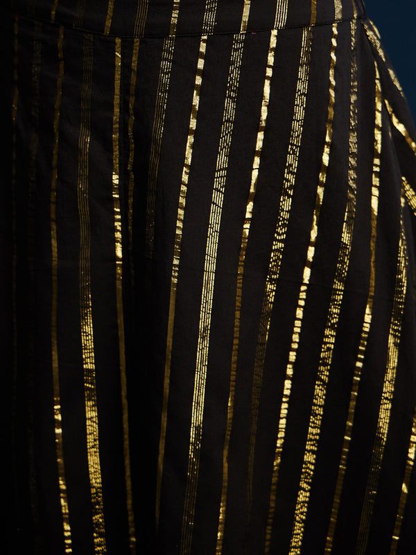 Gold Striped Lurex Flared Skirt - Black
