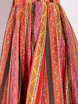 Chanderi Ethnic Motif Flared Skirt - Orange