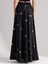 Silk Gold Floral Flared Skirt - Black & Gold