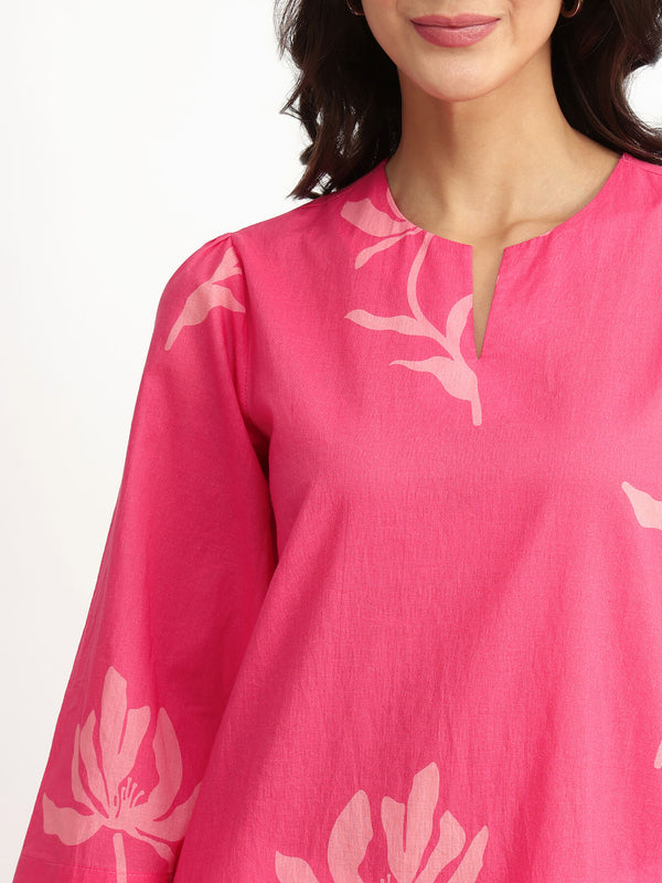Cotton Floral A-Line Tunic - Pink