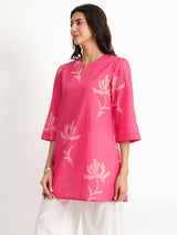 Cotton Floral A-Line Tunic - Pink