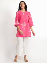 Cotton Floral A-Line Tunic - Pink
