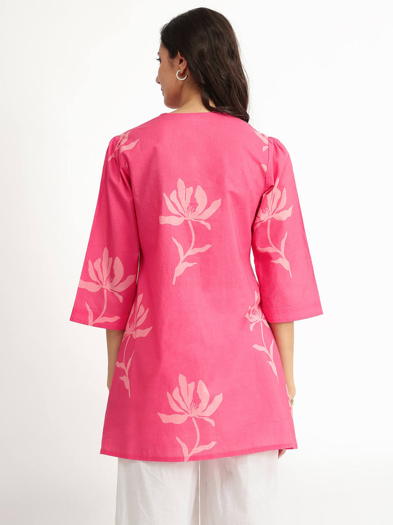Cotton Floral A-Line Tunic - Pink