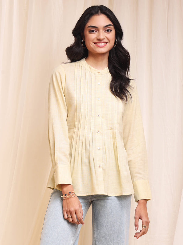 Cotton Solid Pintuck Top - Yellow
