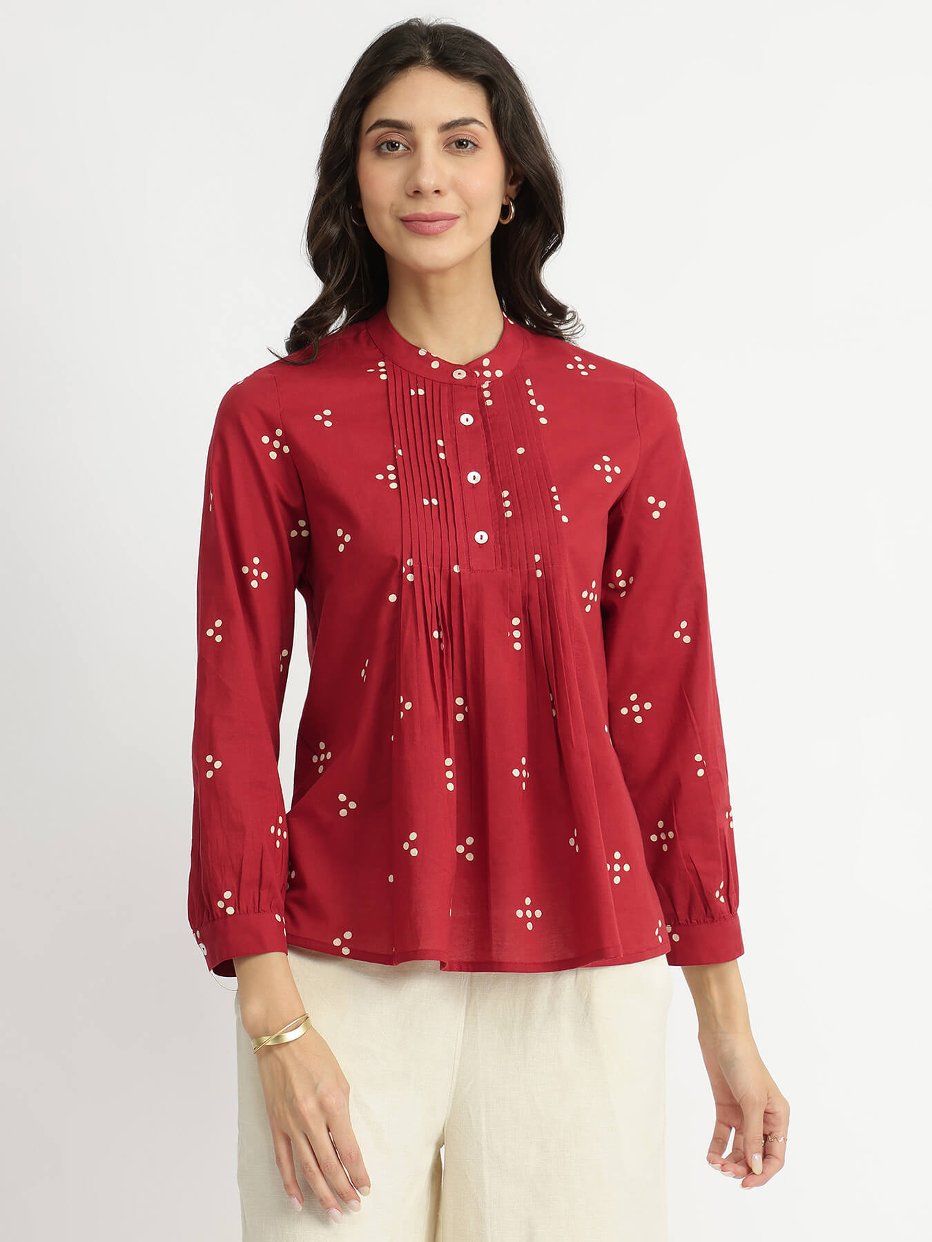 Cotton Tribal Print Top - Red