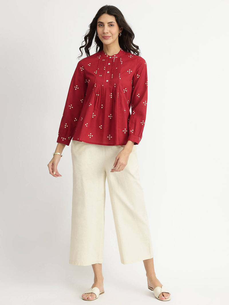 Cotton Tribal Print Top - Red