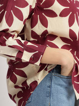 Cotton Dabu Handblock Floral Top - Cream & Wine