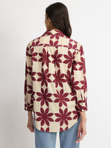 Cotton Dabu Handblock Floral Top - Cream & Wine